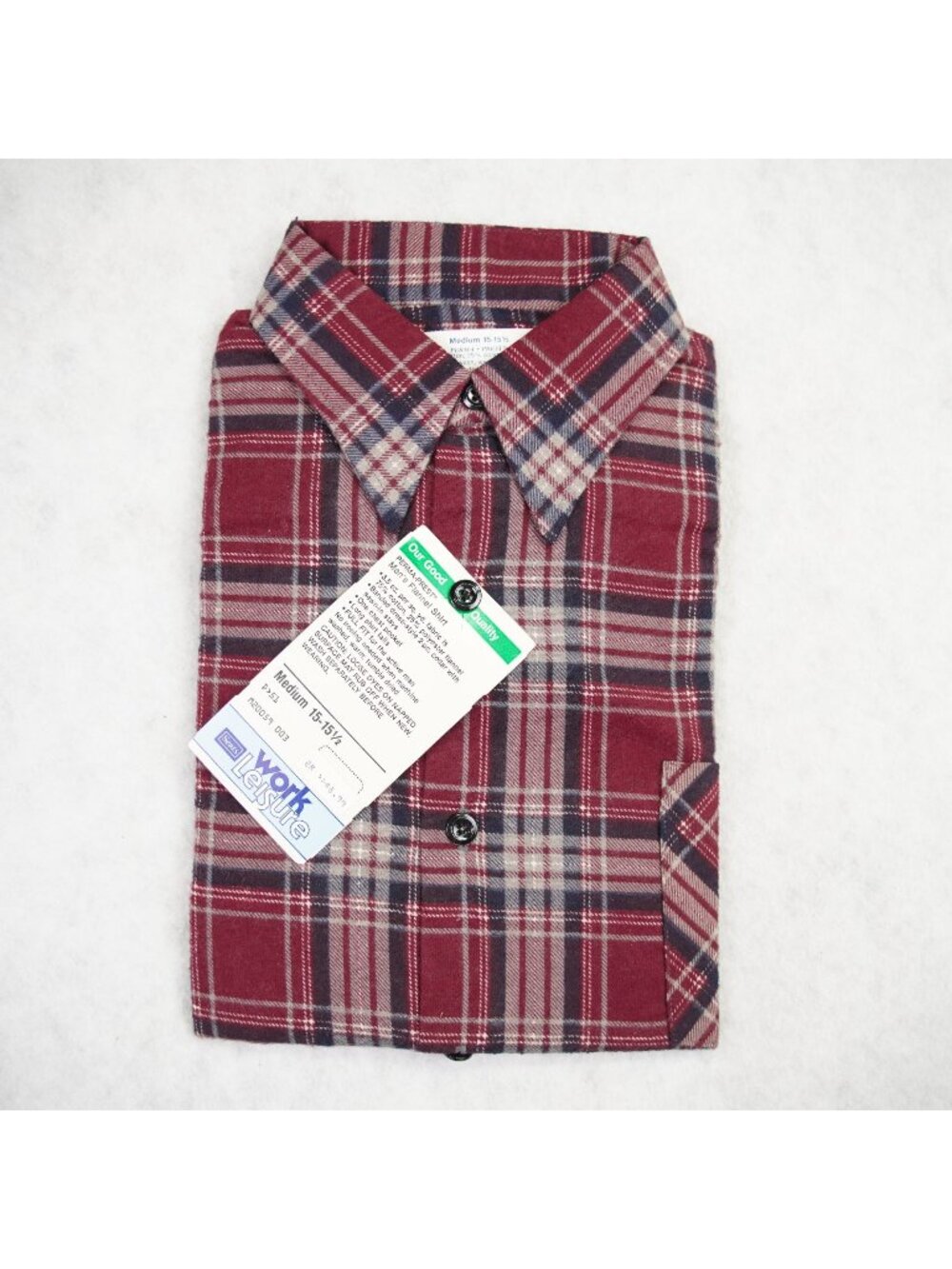 Vintage Sears Work Leisure Perma-Prest Flannel Shirt Mens Medium 15-15.5" NWT